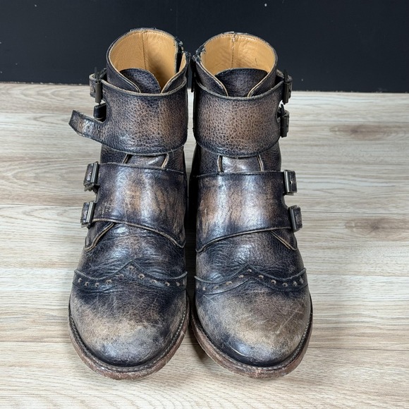 Freebird Penn Boots Mens 9 Brown Distressed Leather Buckle Ankle Zip Distressed - Picture 7 of 14